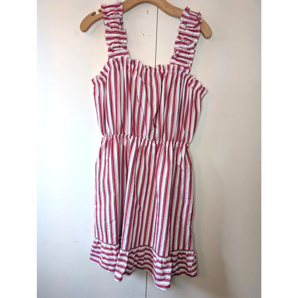 Doe & Rae Red & White Striped Ruffled Dress